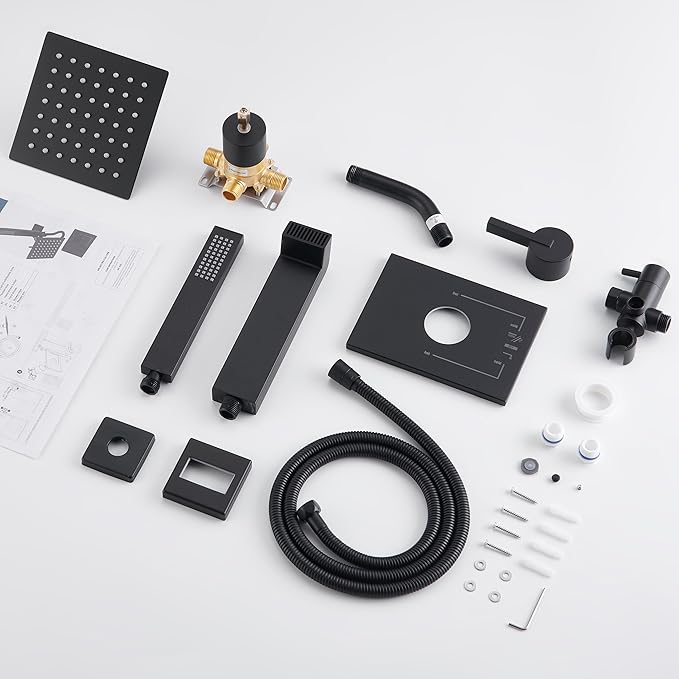 Shower Faucet Set, Shower Heads with Handheld Spray Combo and Tub Spout, All Metal Shower Head Combo and 3-Way Diverter,Black Shower Head and Handle Set