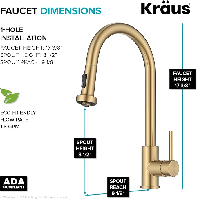 KRAUS Bolden 2-Function Single Handle Pull Down Kitchen Faucet in Spot-Free Brushed Brass, KPF-1616BB
