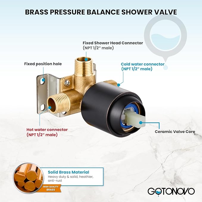 gotonovo Dual 2 in 1 Shower Head Kit High Pressure Combo System Shower Faucet 6 Modes ABS Handheld Spray Shower Trim Kit with Valve Shower Head and Handle Set Oil Rubbed Bronze