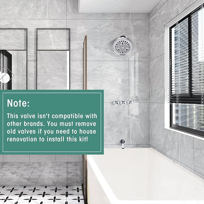 PROOX 3 Handle Tub Shower Faucet Set, 9-Setting Rainfall Shower Head with Tub and Shower Trim Kit with Rough-in Valve, Polished Chrome Bathtub Shower Faucets, Wall Mounted Bathroom Rain Shower System
