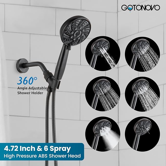 gotonovo Bathroom Shower Head Kit High Pressure Combo System Shower Faucet 6 Modes ABS Handheld Spray Shower Trim Kit Valve Included Shower Head and Handle Set Oil Rubbed Bronze