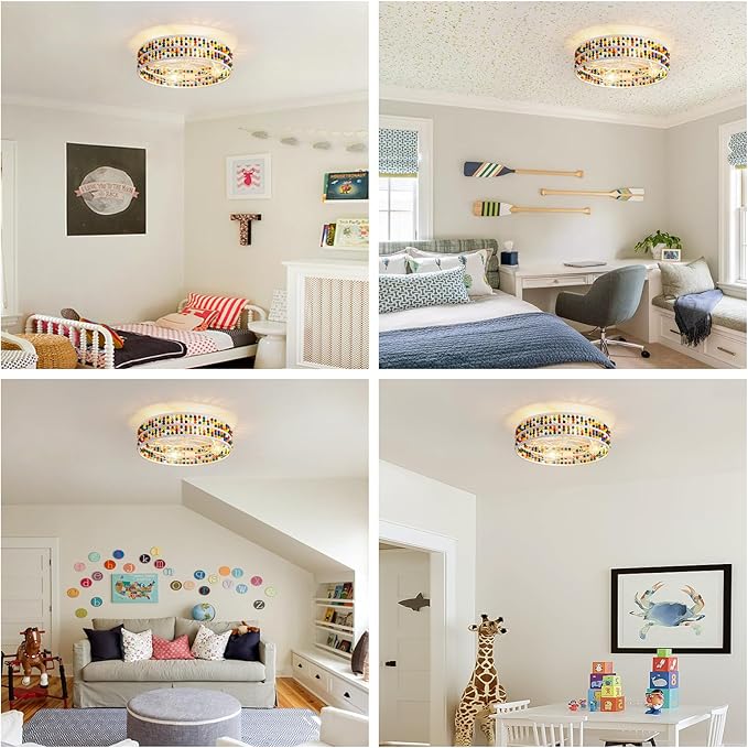 Moooni Colorful Wood Beaded Ceiling Fan with Light 19 inch Boho Wood Beaded Fandelier 6 Speed Flush Mount Ceiling Fan with Light Boho Fandelier