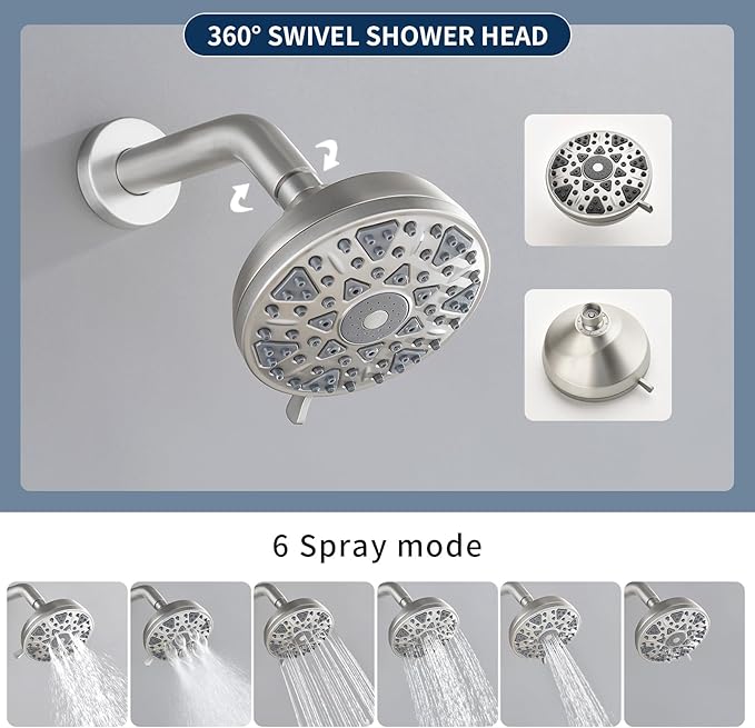3 Handles Shower Faucet Set with Tub Spout Bathtub Shower Faucets Combo Set Shower System Complete Tub and Shower Trim Kit Brushed Nickel Shower Fixtures Brushed Nickel Shower Set
