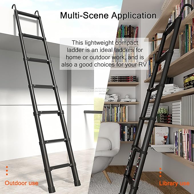 Telescoping Ladder 20 FT - Aluminum Telescopic Ladder with Hooks - Folding Extension Ladders for Home Work Loft Roof Attic RV Ladder with EN131 Certification - 330lbs Max Capacity (Black)