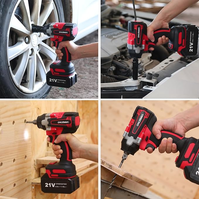 Cordless Impact Wrench - 550N.m(406Ft-lbs)1/2, impact gun, 3300RPM, with 4-Mode Speed, 2 Battery & Charger, 5 Sockets 8 Drill 6 Screws, Electric Impact Wrench for Car/DIY Furniture/Lawn Mowe