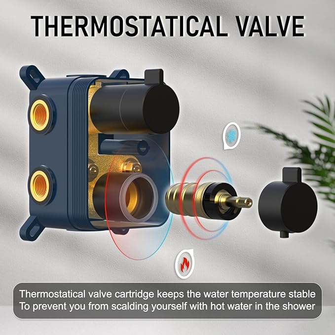 Iriber Thermostatic Shower System Wall Mount with 10 Inch Roud Rainfall Shower Head and Handheld,Shower Faucet Mixer Trim Kit (Valve Included),Matte Black