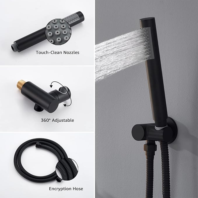 Iriber Matte black Shower System Wall Mounted Shower Faucet Mixer Set with 12 Inches Rain Shower head and Handheld, Bathroom Shower Trim Kit Contain Pressure Balance Valve
