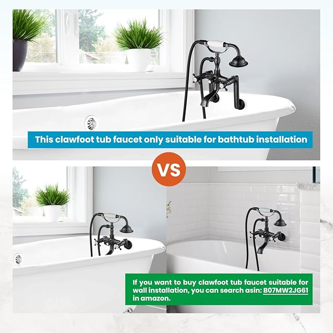 gotonovo Clawfoot Bathtub Faucet Tub Filler with Hand Held Shower Faucet Set Victorian Double Cross Handle 6 Inch Center Adjustable Swing Arms Tub Mount Long Adapter Oil Rubbed Bronze