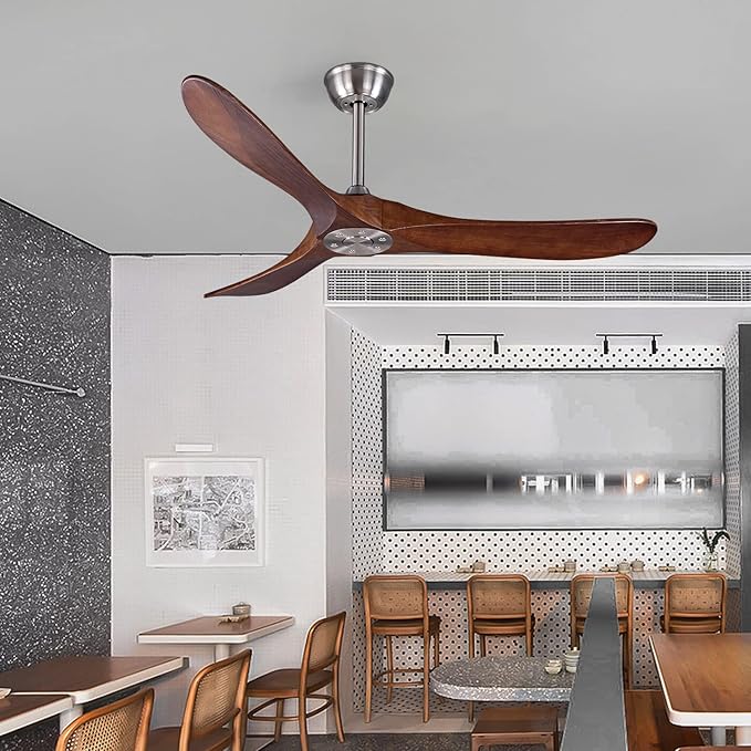Bigzone 52" Outdoor/Indoor Ceiling Fan NO Light With Remote Control, Energy Efficient DC Motor, 3 Solid Wood Blades,Brushed Nickel Ceiling Fan With Reversible Blades