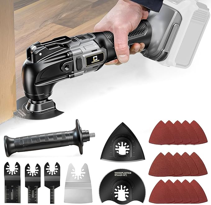Cordless Oscillating Tool Compatible with Dewalt 20v Battery, 21000 OPM Max Brushless-Motor Tool with Auxiliary Handle, Oscillating Multi-Tool for Scraping, Sanding,Cutting Wood(Not Battery)