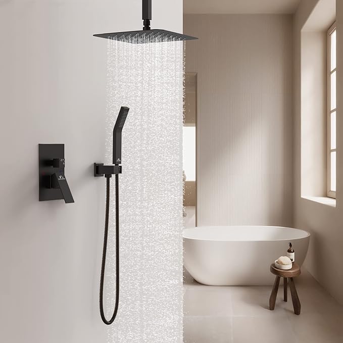 SunCleanse Rainfall Shower System Oil Rubbed Bronze Shower Faucet Combo Set with High Pressure 12 Inches Square Rain Shower Head, Handheld and Shower Faucet Rough-in Mixer Valve and Trim