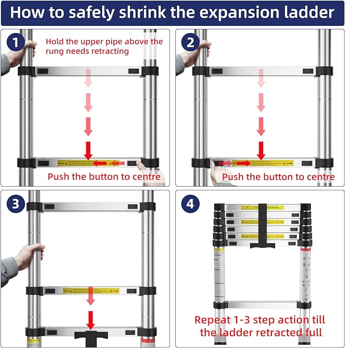 6.6 FT Extension Ladders, Lightweight Collapsible Ladders, Aluminum Telescoping Ladders for Home, Folding Telescoping Ladder for RV, Attic, Daily Use at Home, Capacity 330 lbs…