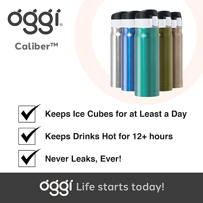 OGGI Caliber Stainless Steel Travel Water Bottle- Insulated Coffee Mug, Metal Water Bottle, Sports Bottle, Water Flask, Travel Bottles, 17oz, Black