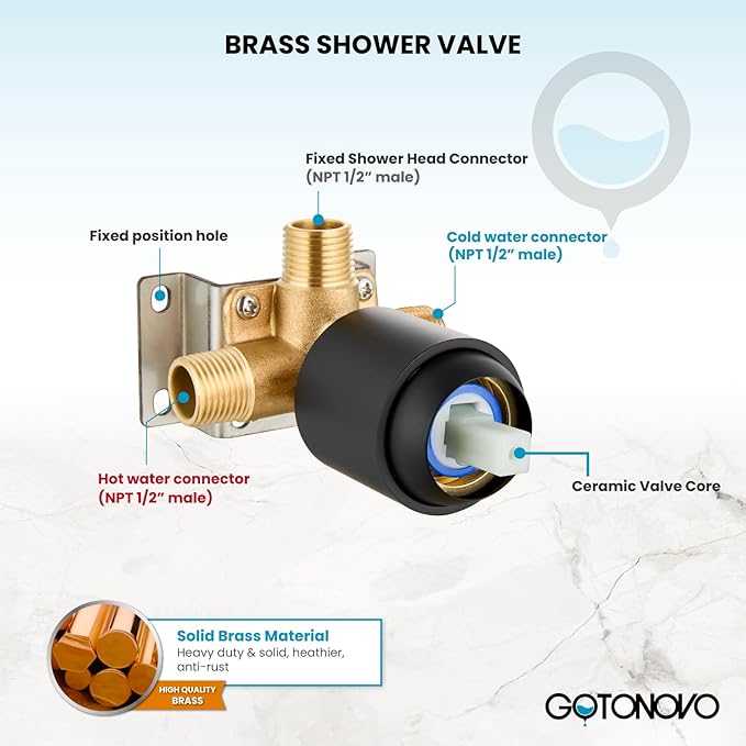 gotonovo Dual 2 in 1 Shower Head Kit High Pressure Combo System Shower Faucet 6 Modes ABS Handheld Spray Shower Trim Kit with Valve Shower Head and Handle Set Matte Black