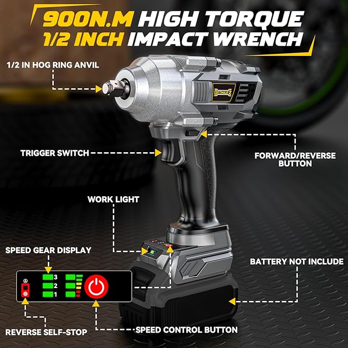 Cordless Impact Wrench 1/2 inch for Dewalt 20V Battery, 750Ft-lbs(1000N. m) Brushless High Torque Power Impact Wrench Gun Tool with LED Work Light and Belt Clip (Battery Not Included)