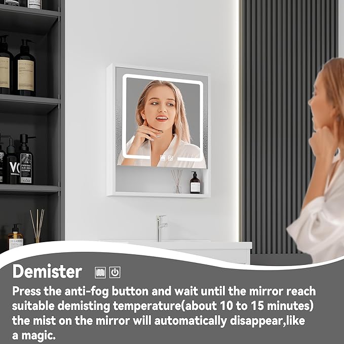 28'' Bathroom Vanity with Ceramic Sink Combo and Medicine Cabinet Mirror with Led Light/Defog, Wall Mounted Small Bathroom Vanity with Soft-Close Door Modern Floating Cabinet, White(No Faucet)