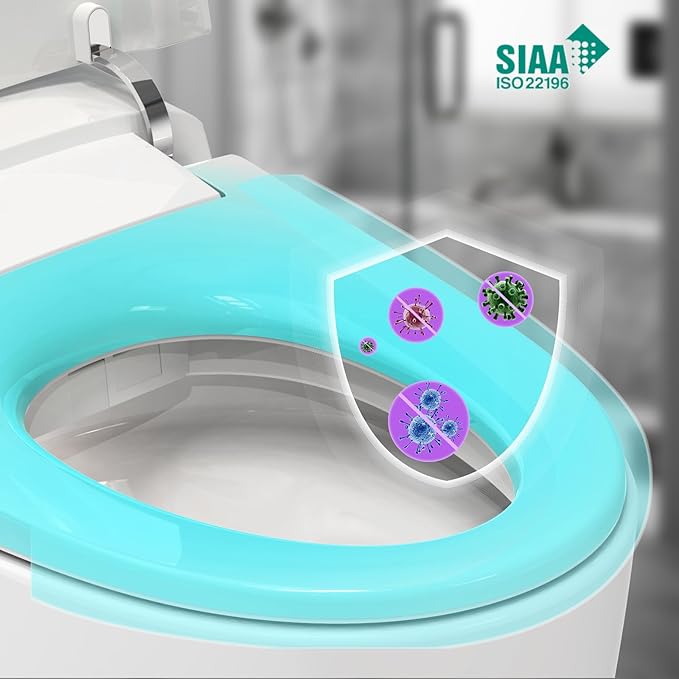 Smart Toilet with Built-in Tank and Air Boost Pump, Powerful Flush, Auto Open/Close Lid, Heated Seat, Smart Toilet with Instant Warm Water Cleaning Foam Dispenser (White Plus)