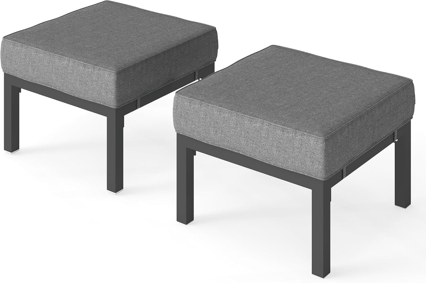 Solaste Outdoor Footstools Patio Ottoman Set of 2, Aluminum All-Weather Outdoor Footrest Seat with Removable Cushions, Patio Furniture Ottomans for Garden, Backyard, Poolside-Gray