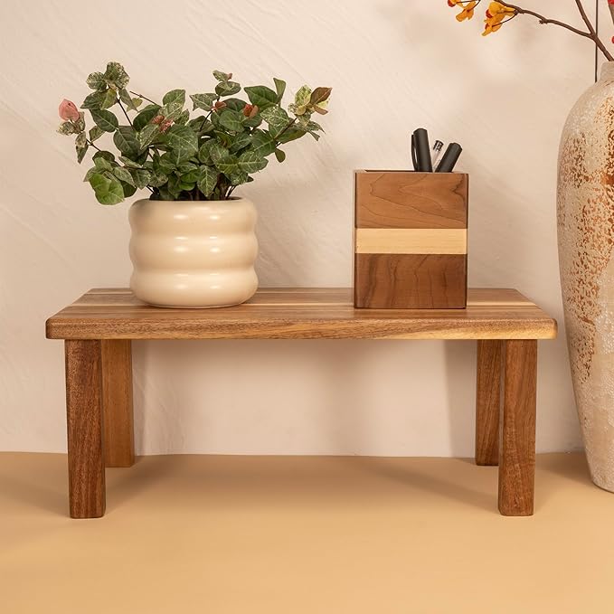 Acacia Wooden Desktop Organizer Shelf Kitchen Cabinet and Counter Riser Display Shelf for Top of Desk Home Office Bathroom Coffee Table Display Stand