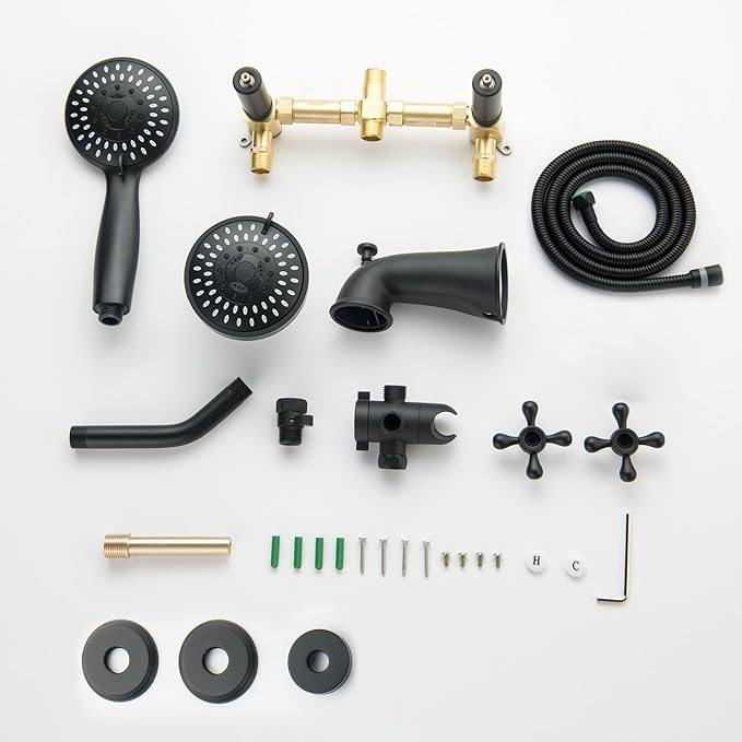 2 Handle Shower Faucet Set with Tub Spout Matte Black Two Handle Tub and Shower Faucets Sets Complete 2 Knod Tub and Shower Trim Kit