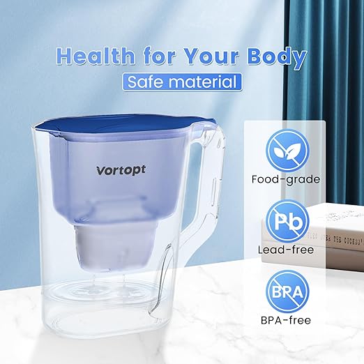 Water Filter Pitcher - 10-Cup Water Purifier Pitcher for Improved Tap Water Taste, Reduces Chlorine and Lead, 3 Months Lifetime, BPA Free,L3-Blue(1 Filter Included)