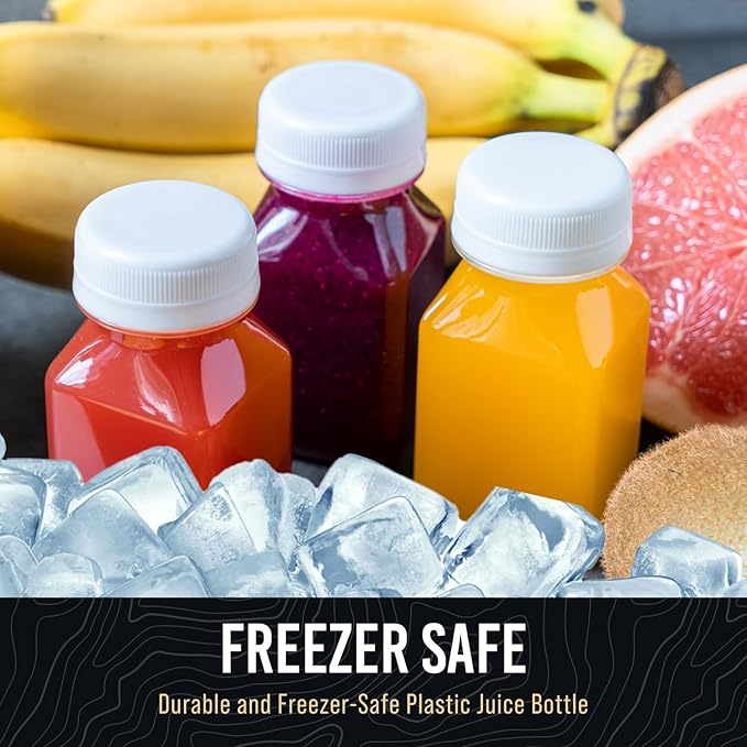 Norcalway 10pcs 2oz plastic containers with lids - Ginger shot bottles - Freezer Safe, Leak Proof, BPA free, Food Grade small plastic bottles with caps for liquids