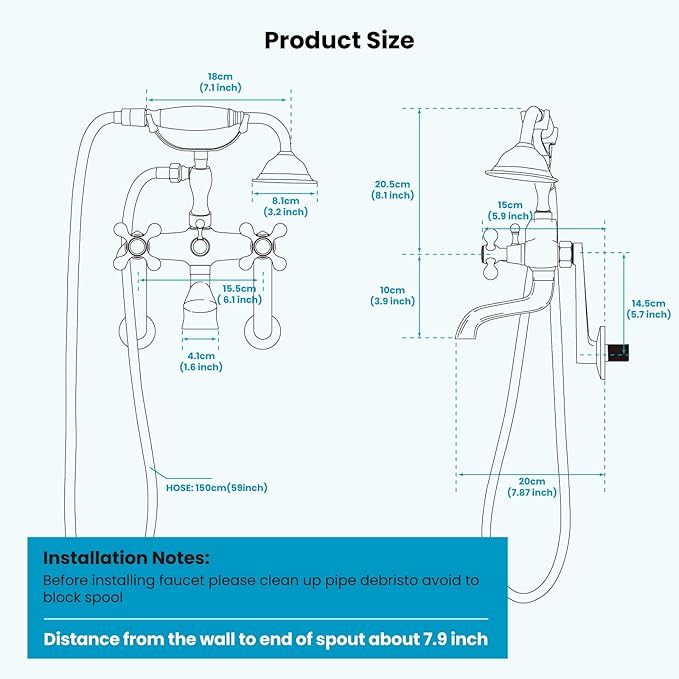 gotonovo Clawfoot Bathtub Faucet Tub Filler with Hand Held Shower Faucet Set Victorian Double Cross Handle 6 Inch Center Adjustable Swing Arms Tub Mount Long Adapter Brushed Nickel