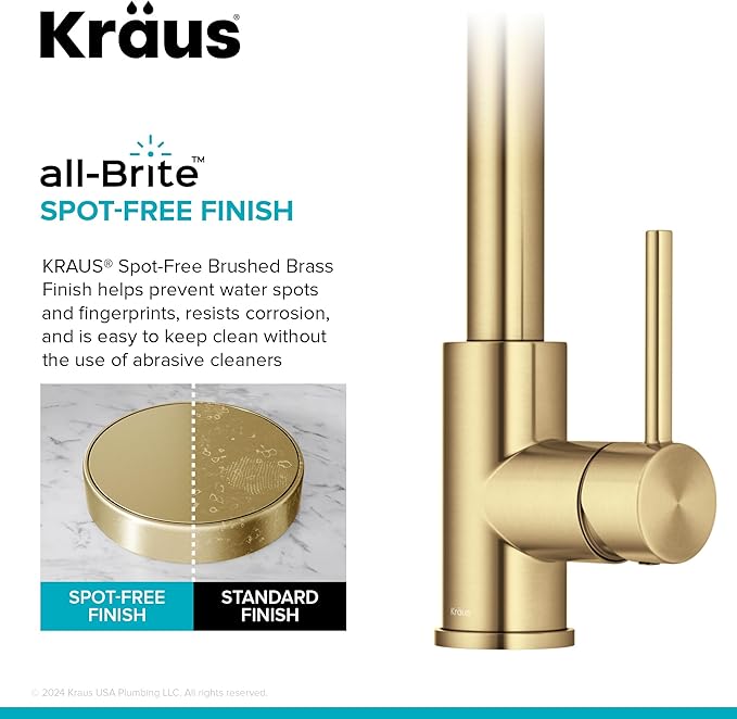 KRAUS Bolden 2-Function Single Handle Pull Down Kitchen Faucet in Spot-Free Brushed Brass, KPF-1616BB