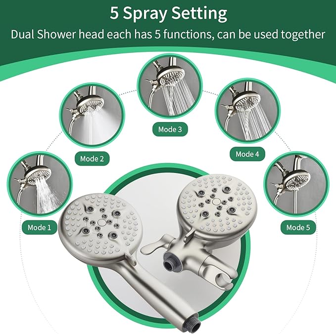 2 Handle Shower Faucet Shower System Complete 2 in 1 Shower Combo Set with Handheld Showerhead Shower Trim Kit Shower Fixtures Brushed Nickel