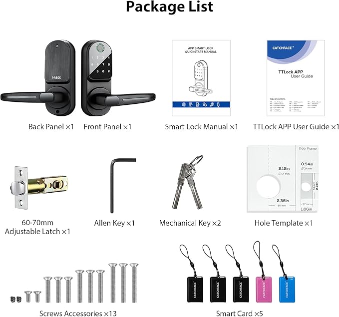 CATCHFACE Fingerprint Door Lock TTLock Smart Lock Biometric Door Lock with Fingerprint,Free App,Share Ekey and IC Card Keyless Entry with Reversible Handle - Matte Black