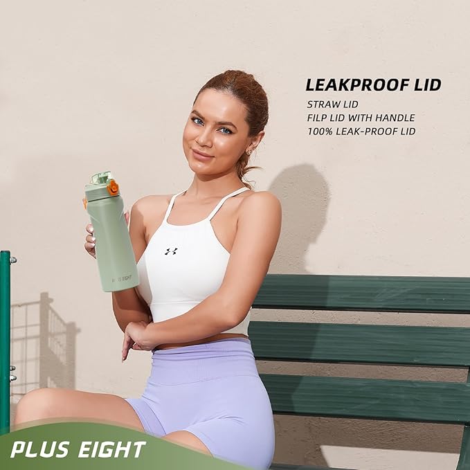 Sports Water Bottle, 25 oz Insulated Water Bottle With Straw, Stainless Steel Water Bottle Wide Mouth for Sports, Gym or Office, BPA-Free Keep Cold 24H Hot 12H (Green)