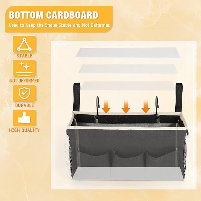 Bedside Caddy Bedside Organizer Bedside Storage Caddy with Fixed Straps and Water Bottle Holder for Home College Dorm Bunk Bed Hospital Bed Crib Bed Rails (Black)