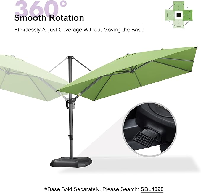 PURPLE LEAF 10 Feet Patio Umbrella Outdoor Cantilever Square Umbrella Aluminum Offset Umbrella with 360-degree Rotation for Garden Deck Pool Patio Apple Green