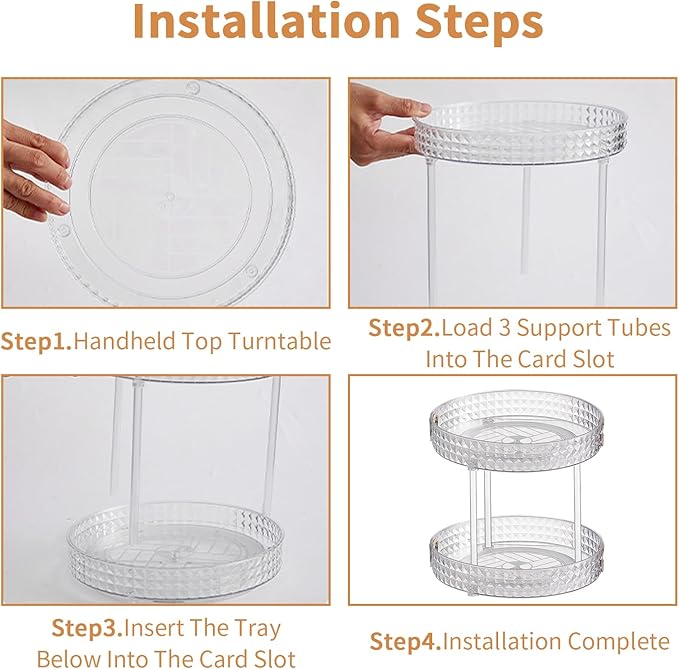 Wesoke 2 Tier Lazy Susan Turntable Cupboard Organiser, Large Rotating Kitchen Spice Rack Spinning Condiment Seasoning Organizer, Detachable Revolving Bathroom Makeup Tray Holder for Cabinet Fridge