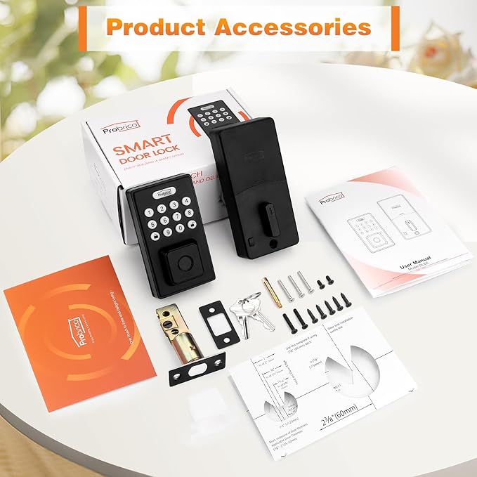 Probrico Smart Fingerprint Door Lock for Front Door, Keyless Entry Door Deadbollt Lock with Digital Keypad Code, Electronic Smart Deadbolt with App Control, Auto Lock, Bluetooth, Black