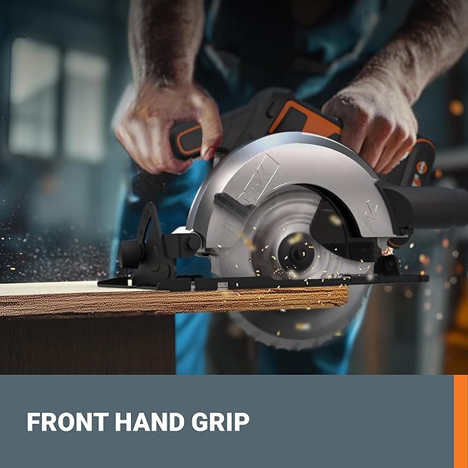 Worx 20V Cordless Electric Circular Saw 6-1/2'' Max. 2-3/16" Cutting Depth 4700 Rpm 0-50° Bevel Capacity 2.0 Ah Battery and Charger Included WX526L