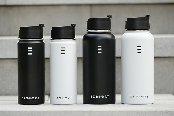 Stainless Steel Water Bottle - 32 Oz Water Bottle with Straw Lid, Coffee Lid, and Wide Mouth Lid - Double Insulated Water Bottle - Metal Water Bottle - Hot and Cold Insulated Thermos - (Black)