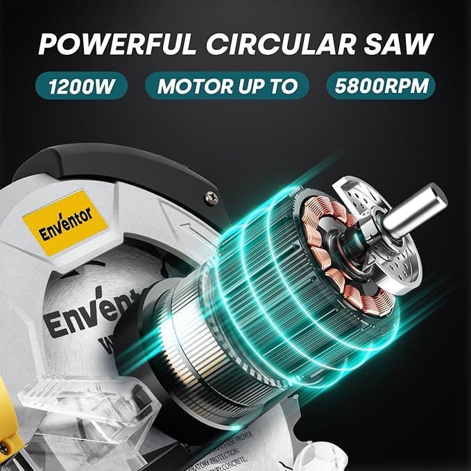 Enventor 7-1/4-Inch Circular Saw, 10A Pure Copper Motor Electric Circular Saws with Laser Guide, 2 Blade Saws (40T/24T), Adjust Cutting Angle from 0° to 90°, Single Handed Bevel, 5800RPM, Blue
