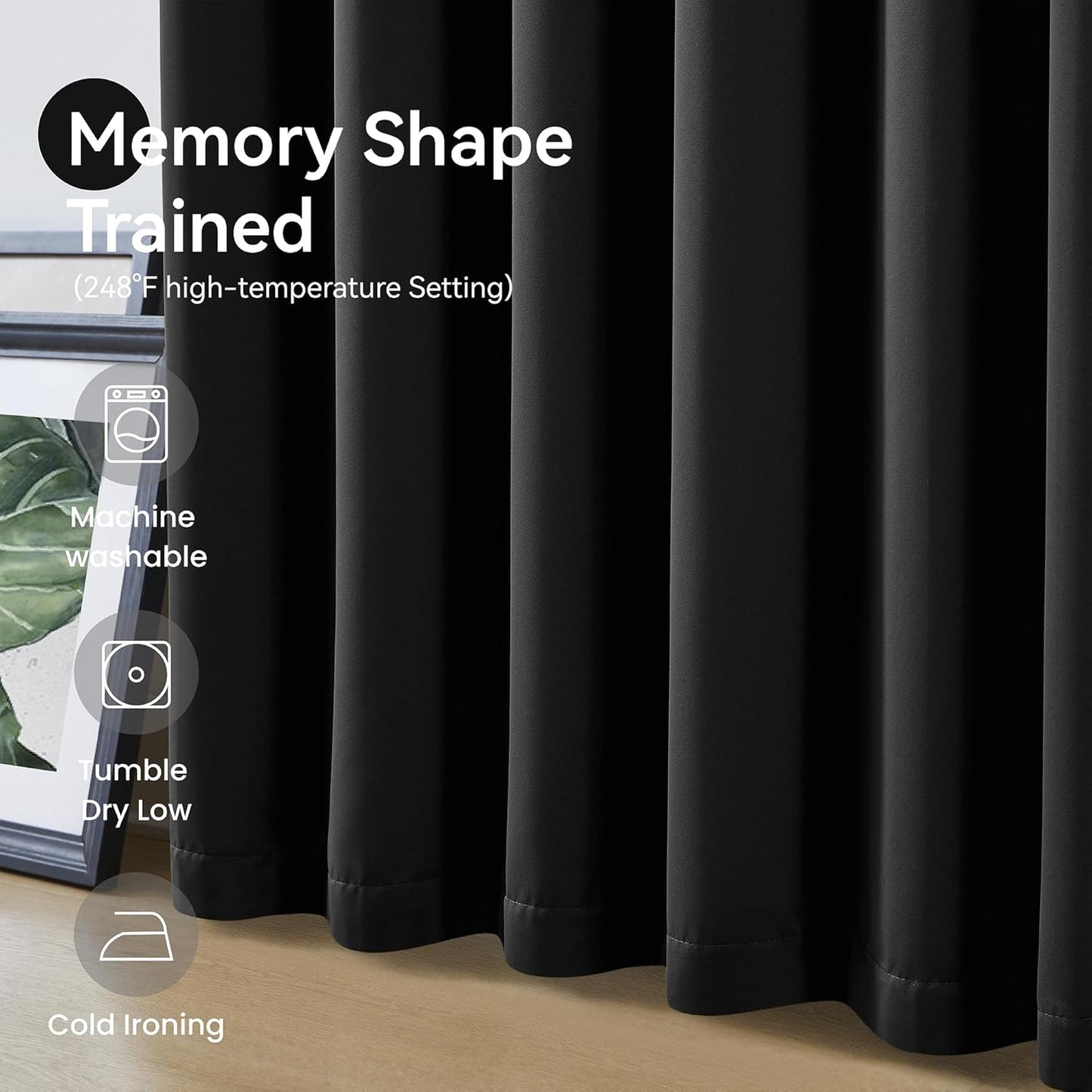 KangBang Pinch Pleated 108 Inch Long Blackout Curtains 2 Panels Set, Thermal Insulated Energy Saving Privacy Draperies for Sliding Door Doorway with Hooks Track System,40”Wx108”L, Black