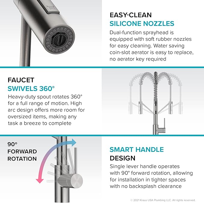 KRAUS Oletto Commercial Style Single Handle Pull Down Kitchen Faucet with QuickDock Top Mount Installation Assembly in Chrome, KPF-2631CH