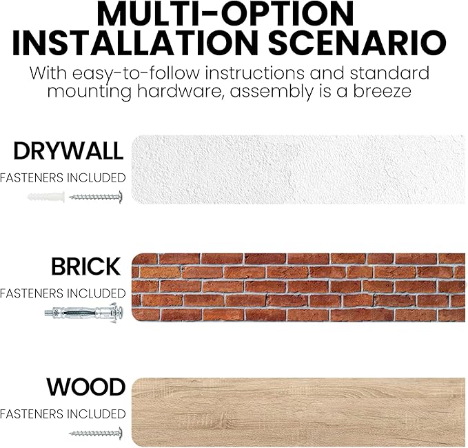 Fun Memories Floating Shelves for Wall, 24 Inch Floating Shelves Wall Mounted, Rustic Elm Wood Shelf, Heavy-Duty Storage Shelves for Books, Bathroom, Kitchen, Walnut Finish, Set of 2