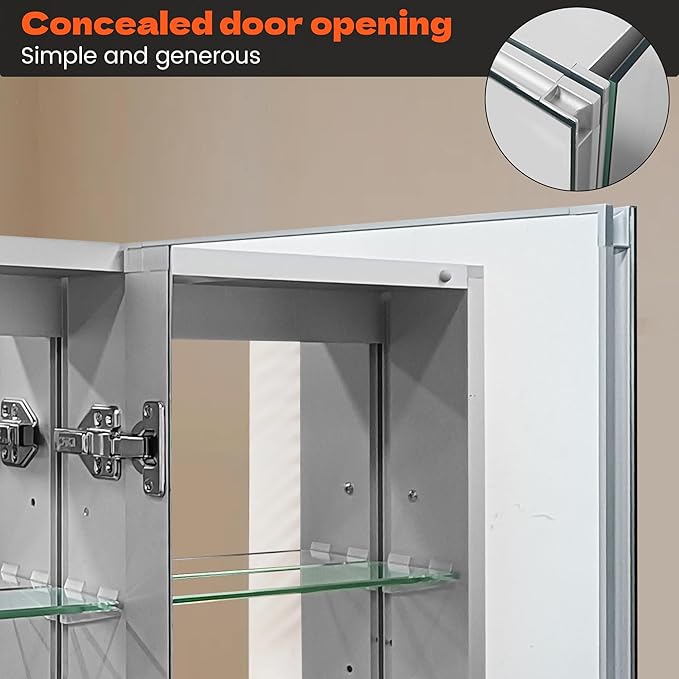Medicine Cabinet with Mirror Door&Adjustable Shelves, Wall-Mounted Rectangular Medicine Cabinet Beveled Edge Frame, Dual Mirror Doors, 30" x 26"x 5.3"