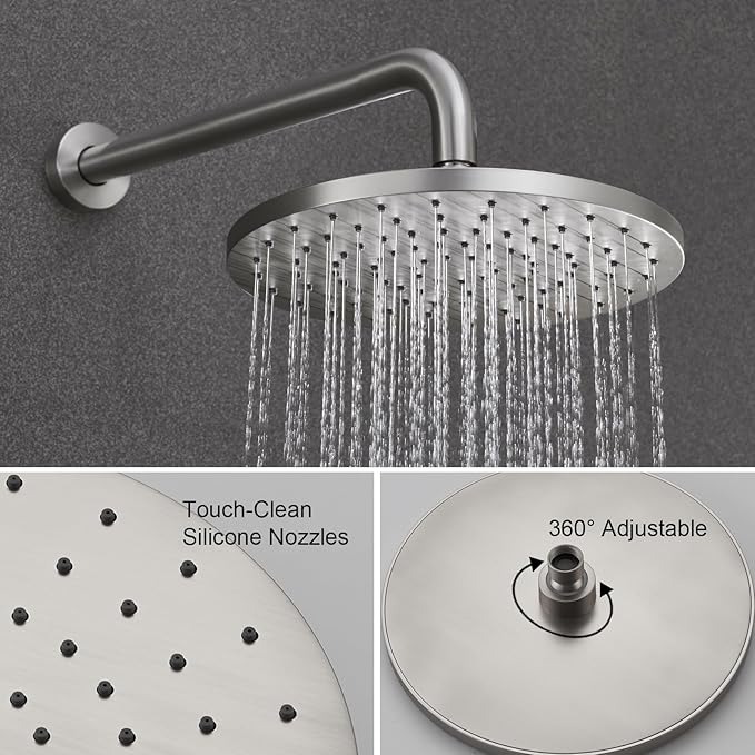 Iriber Shower System Wall Mounted Shower Faucet Mixer Set with Luxury High Pressure Shower head and 3-Setting Handheld, Bathroom Shower Trim Kit Contain Pressure Balance Valve, Brushed Nickel