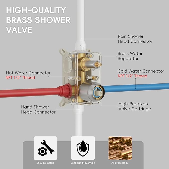 Alesco Shower Faucet Set, Brushed Nickel Shower System with 12-Inch High-Pressure Rainfall Showerheads and Handheld Spray combo, Showerfixture Include Valve and Trim Kit, Brushed Nickel