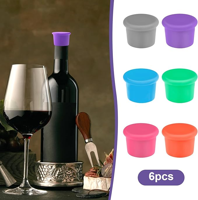 Reusable Sparkling Wine Bottle Stopper 6 Pcs Silicone Wine Stoppers Rubber Wine Stoppers For Bottles Glass Corks Beverages Beer Champagne Bottles For Corks To Keep Wine Storage Fresh Tools