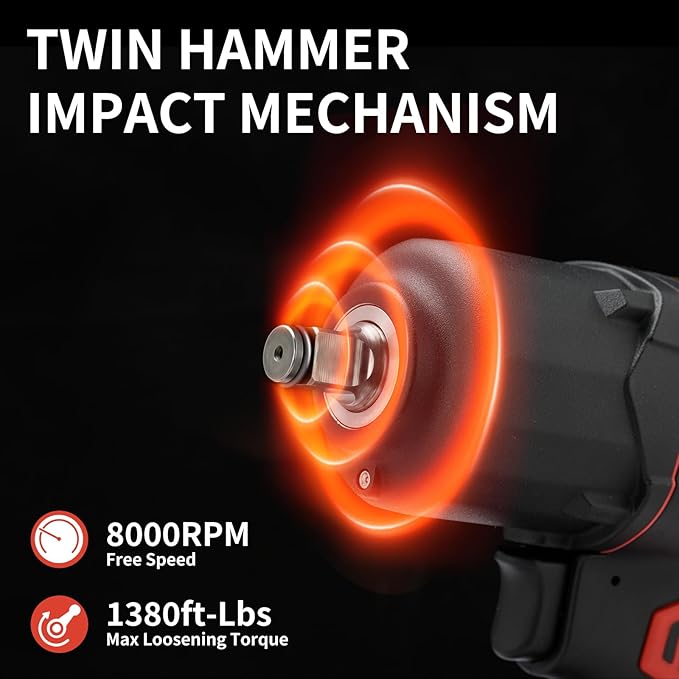 AEROPRO TOOLS 1/2-Inch Composite Air Impact Wrench(A315), Twin Hammer, 1380FT-LBS Max Loosening Torque, 8000RPM, Pneumatic Impact Gun, for Auto Repair, Tire Shop (Lightweight Housing)