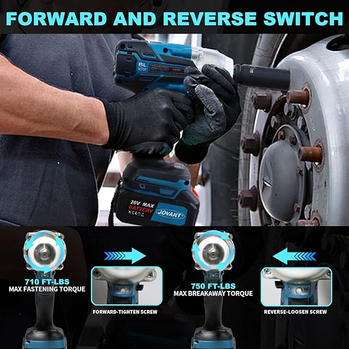 Cordless Impact Wrench Kit, 20V MAX Electric Impact Gun, 737Ft-lbs(1000N.m) Brushless Impact Wrenches, Power Impact Wrenches with 5-Mode Speed,Torque Wrench 1/2 Drive for Car/Truck RV/Mower