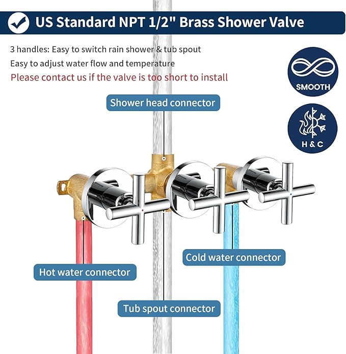3 Handle Shower Faucet Set with Tub Spout Bathtub Shower Faucet Combo Set Shower System Complete Tub and Shower Trim Kit Chrome Polished Wall Mounted Shower Fixtures