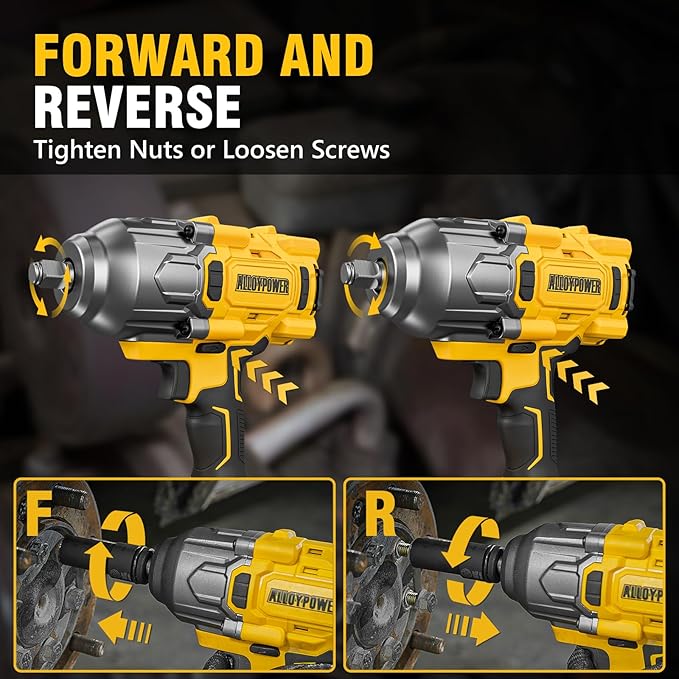 ALLOYPOWER Cordless Brushless Impact Wrench, 1475 ft-lbs (2000N.m), 1/2 High Torque power impact gun, 3-Mode Speed, 4000mAh Battery, 3 Sockets, Electric Impact Wrench Set for Car Tire Truck RV Mower