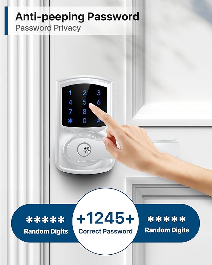 HIDALIFE Keyless Entry Door Lock with Keypad and Handle for Front Doors, Touchscreen, Anti-peep Password, Auto-Locking, Satin Chrome